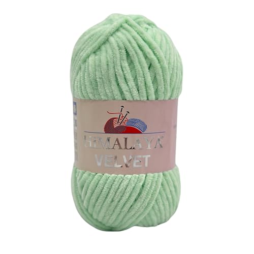 Himalaya Velvet Chenillegarn 120m, 100g I 100% Polyester I Strickgarn I Micropolyester Wolle I Flauschwolle I Chenillewolle I samt Wolle I zum Stricken oder Häkeln (90007 Mint) von AyosTex