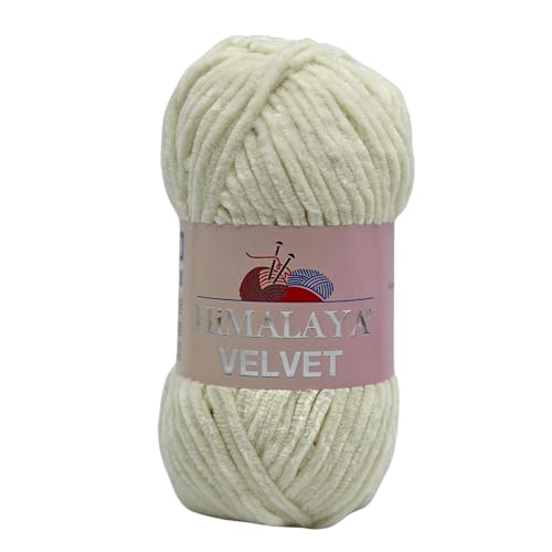 Himalaya Velvet Chenillegarn 120m, 100g I 100% Polyester I Strickgarn I Micropolyester Wolle I Flauschwolle I Chenillewolle I samt Wolle I zum Stricken oder Häkeln (90008 Ecru) von AyosTex