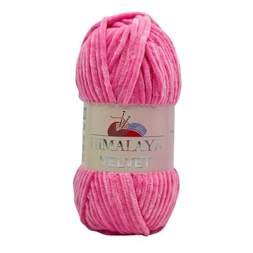 Himalaya Velvet Chenillegarn 120m, 100g I 100% Polyester I Strickgarn I Micropolyester Wolle I Flauschwolle I Chenillewolle I samt Wolle I zum Stricken oder Häkeln (90009 Pink) von AyosTex