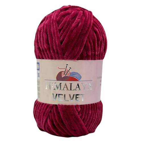 Himalaya Velvet Chenillegarn 120m, 100g I 100% Polyester I Strickgarn I Micropolyester Wolle I Flauschwolle I Chenillewolle I samt Wolle I zum Stricken oder Häkeln (90010 Beere) von AyosTex