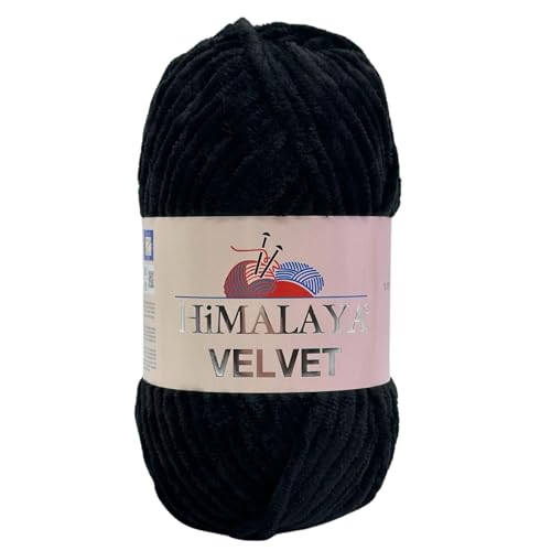 Himalaya Velvet Chenillegarn 120m, 100g I 100% Polyester I Strickgarn I Micropolyester Wolle I Flauschwolle I Chenillewolle I samt Wolle I zum Stricken oder Häkeln (90011 Schwarz) von AyosTex