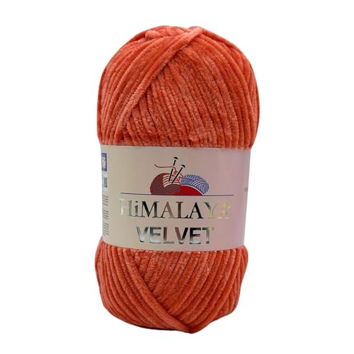 Himalaya Velvet Chenillegarn 120m, 100g I 100% Polyester I Strickgarn I Micropolyester Wolle I Flauschwolle I Chenillewolle I samt Wolle I zum Stricken oder Häkeln (90012 Dunkles Orange) von AyosTex