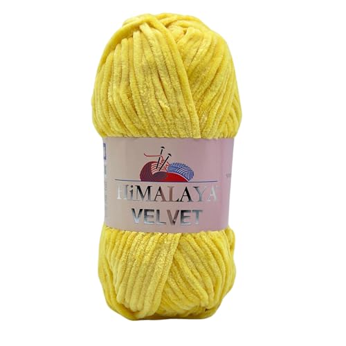 Himalaya Velvet Chenillegarn 120m, 100g I 100% Polyester I Strickgarn I Micropolyester Wolle I Flauschwolle I Chenillewolle I samt Wolle I zum Stricken oder Häkeln (90013 Gelb) von AyosTex