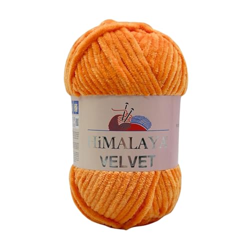 Himalaya Velvet Chenillegarn 120m, 100g I 100% Polyester I Strickgarn I Micropolyester Wolle I Flauschwolle I Chenillewolle I samt Wolle I zum Stricken oder Häkeln (90016 Orange) von AyosTex