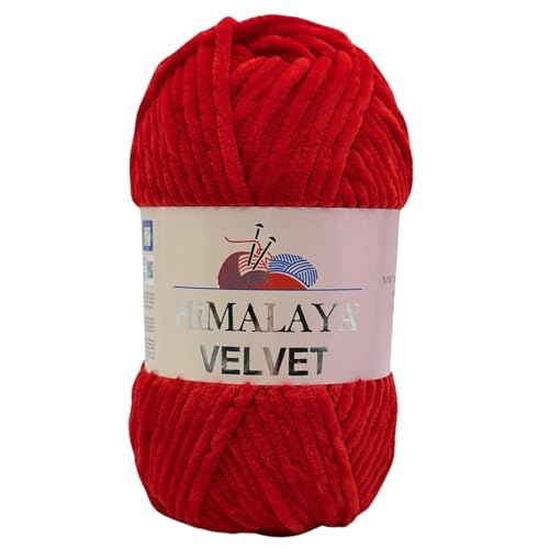 Himalaya Velvet Chenillegarn 120m, 100g I 100% Polyester I Strickgarn I Micropolyester Wolle I Flauschwolle I Chenillewolle I samt Wolle I zum Stricken oder Häkeln (90018 Rot) von AyosTex