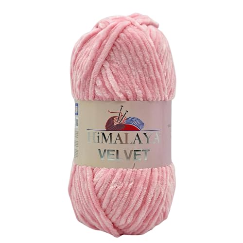 Himalaya Velvet Chenillegarn 120m, 100g I 100% Polyester I Strickgarn I Micropolyester Wolle I Flauschwolle I Chenillewolle I samt Wolle I zum Stricken oder Häkeln (90019 Rosa) von AyosTex