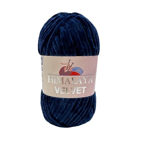 Himalaya Velvet Chenillegarn 120m, 100g I 100% Polyester I Strickgarn I Micropolyester Wolle I Flauschwolle I Chenillewolle I samt Wolle I zum Stricken oder Häkeln (90021 Nacht Blau) von AyosTex