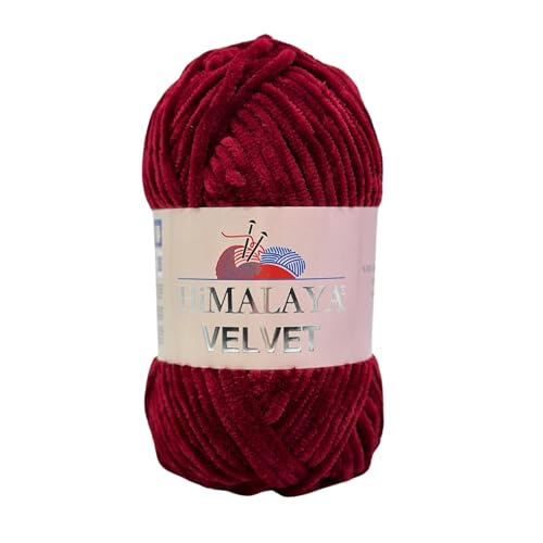 Himalaya Velvet Chenillegarn 120m, 100g I 100% Polyester I Strickgarn I Micropolyester Wolle I Flauschwolle I Chenillewolle I samt Wolle I zum Stricken oder Häkeln (90022 Weinrot) von AyosTex