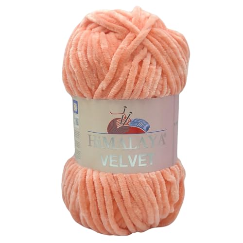 Himalaya Velvet Chenillegarn 120m, 100g I 100% Polyester I Strickgarn I Micropolyester Wolle I Flauschwolle I Chenillewolle I samt Wolle I zum Stricken oder Häkeln (90023 Aprico) von AyosTex