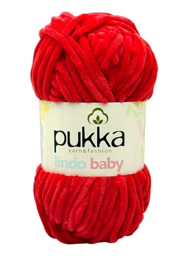 Pukka Lindo Baby Chenille Wolle 120m,100g | 100% Polyester | Amigurumi Garn | Kuschelwolle | Chenillewolle | Samtwolle zum Häkeln von AyosTex