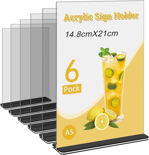 Mini A5 Acryl Etikettenhalter Acrylic Klar Name Display Schräg Zurück Zeichen Halter Klar Foto Preisschild Label L-Form Display Stand für Büro, Geschäft, Restaurant,6 Pack von Ayuanb