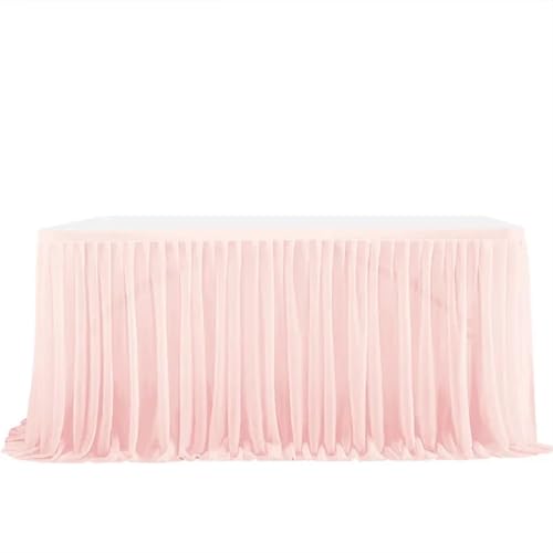 Tischdecke Hochzeit Party Tisch Rock Geburtstag Plissee Dessert Tischdecke Abdeckung Hochzeit Tisch Sockel Home Tisch Dekor für Partys Veranstaltungen, Hochzeiten, Bankette(Light Pink,12FT L4.26mXH0.7 von Ayztantine