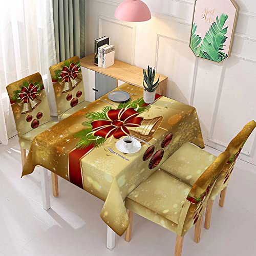 Azanaz Weihnachtstischdecke Tischdecke Abwaschbar 100% Polyester Tischdecke Outdoor Stuhlhussen Antifouling Tischdecken 140 * 140cm (1 Table Cover + 4 Stuhlabdeckung) von Azanaz