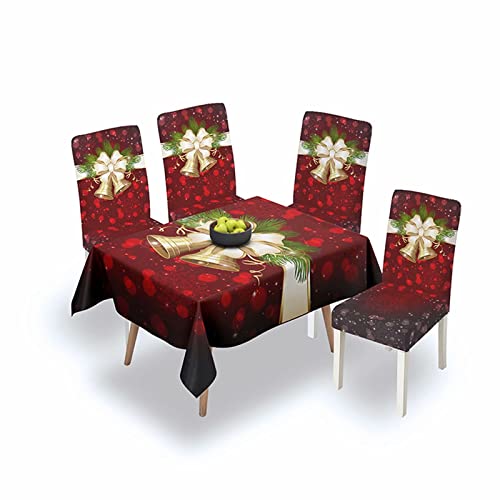 Azanaz Weihnachtstischdecke Tischdecke Abwaschbar 100% Polyester Tischdecke Outdoor Stuhlhussen Antifouling Tischdecken 140 * 140cm (1 Table Cover + 4 Stuhlabdeckung) von Azanaz