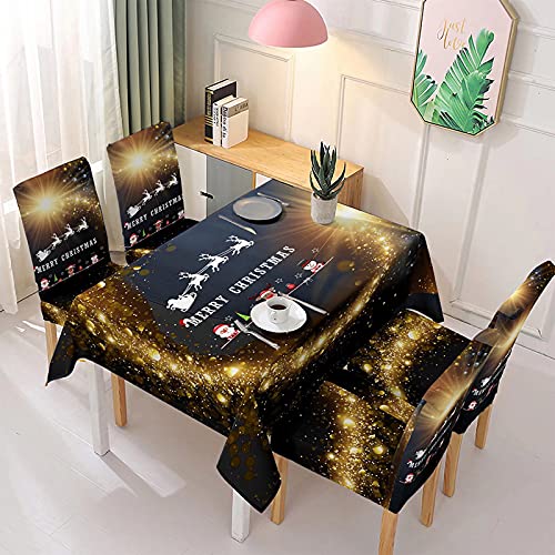 Azanaz Weihnachtstischdecke Tischdecke Abwaschbar 100% Polyester Tischdecke Outdoor Stuhlhussen Antifouling Tischdecken 140 * 210cm (1 Table Cover + 4 Stuhlabdeckung) von Azanaz