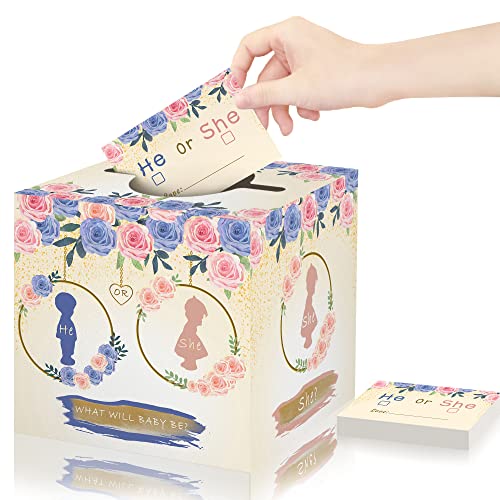 Azbuk Gender Reveal Abstimmungsspiel mit Box für Babyparty, 50 Baby-Silhouette-Themenkarten für Jungen oder Mädchen, was Baby sein wird, Geschlecht Reveal Shower Party Supplies Dekorationen von Azbuk