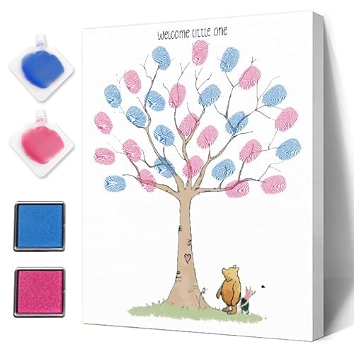 Gender Reveal Fingerprint Tree for Baby Shower, Bear Baby Shower Gender Reveal Game, Cute Bear Pig Tree Baby Shower Guest Book Party Ideas for, Gender Reveal Party Ideas, Gender Reveal Keepsake Game von Azbuk