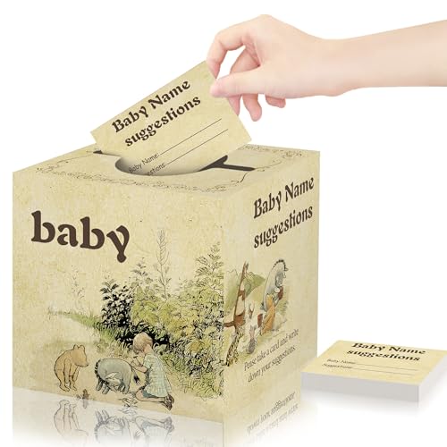 Winnie Baby Shower Spielkarten mit Box, Baby Name Vorschlag Karten, Baby Shower Retro Dekorationen für Jungen Mädchen, Baby Shower Spiel mit Box und 50 Ratekarten von Azbuk