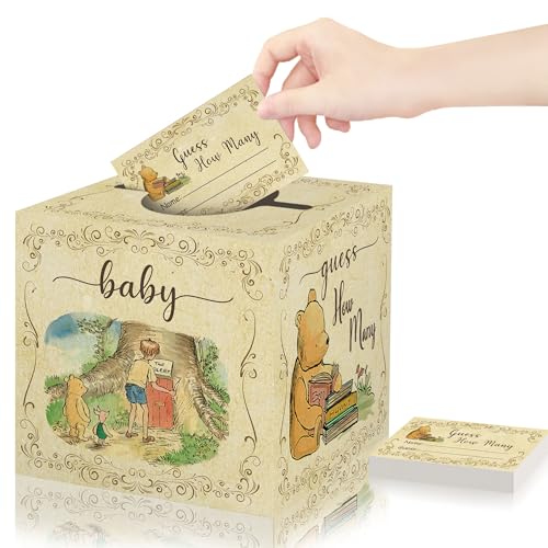 Winnie Baby Shower Game Cards with Box, Guess How Many, Baby Shower Retro Decorations for Boys Girls, Baby Shower Game with Box and 50 Guessing Cards von Azbuk