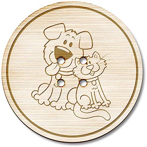 Azeeda 3 x 38mm 'Hund Katze' Groß Runde Holz Knopfe (BT00105504) von Azeeda