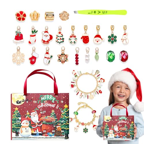 Adventskalender 2024 Mädchen, Weihnachtskalender Countdown 2024-24 Tage Armbänder Schmuckherstellungsset Weihnachts-Countdown-Kalender - Kalender-Ornament-Armband-Bastelset, Countdown bis von Aznever