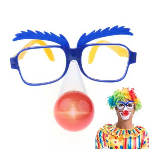 Aznever Lustige Clown-Brille, Lustige Nasen-Verkleidungsbrille | Neuheit Brillen Clown Kostüm Fotografie Prop - Unisex-Brille mit gefälschter Clownnase und LED-Nase für Rollenspiele auf der Bühne von Aznever