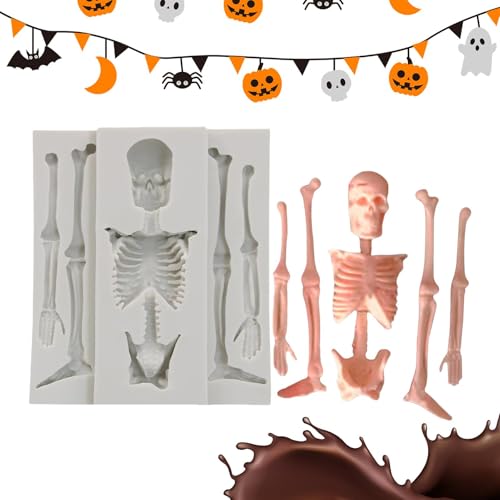 Halloween-Schädel-Skelett-Formen,Halloween-Skelett-Silikonform | Schokoladenformen aus lebensmittelechtem Silikon, Skelett-Kerzenmacher,Kuchendekorationsformen, flexible, gruselige von Aznever