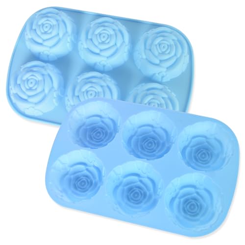 2 Stück Rosen Silikonform 6-Cavity, Rosenförmige Multifunktionale Silikonform, Kuchenform Multifunktionale, DIY handgemachte Seifenform zum Selbermachen von Muffin, Brot, Mousse, Pudding (Blue) von Azonelife