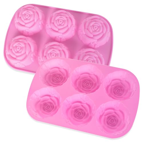 2 Stück Rosen Silikonform 6-Cavity, Rosenförmige Multifunktionale Silikonform, Kuchenform Multifunktionale, DIY handgemachte Seifenform zum Selbermachen von Muffin, Brot, Mousse, Pudding (Pink) von Azonelife