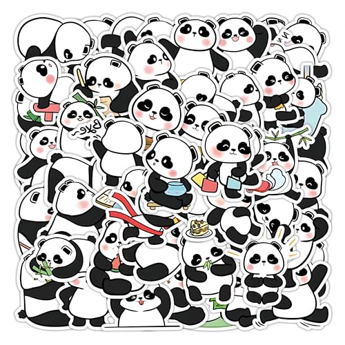 50 Stück Panda Aufkleber, PVC Wasserdicht Cartoon Tier Aufkleber, Süßer Panda Vinyl Aufkleber, Panda Stickers DIY Dekoration für Laptop/Gitarre/Skateboard (Set 1) von Azonelife