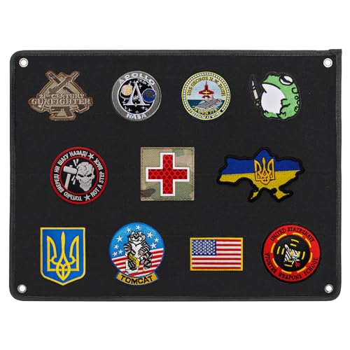 Klett Patch Board, Patch Klett Mit Ösen, Military Patch Display, Faltbar Wand Klettfläche, Klettband für Embleme, Souvenirs oder Sammelabzeichen - Schwarz (60 x 45cm) von Azonelife