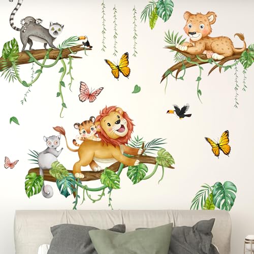 Wandtattoo, Wandsticker Kinderzimmer Dschungel Tiere Wandaufkleber Waldtiere, Löwen, Affen, Leoparden für Jungen Mädchen Babyzimmer Kinderzimmer Türen Schlafzimmer Wanddeko von Azonelife