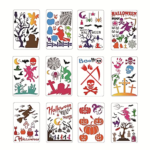 12 Stück Wiederverwendbare Malschablonen Vorlagen Zeichnungsschablonen Halloween Thema Zum Malen Auf Holz Wand Heimdekoration von Azxcvbnm