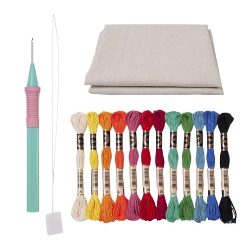 Azxcvbnm Stanznadel-Set für Stickerei, Handwerk, Anfänger, Stickset mit Stickstift, Stoff, 12 Farben, Garneinfädler von Azxcvbnm