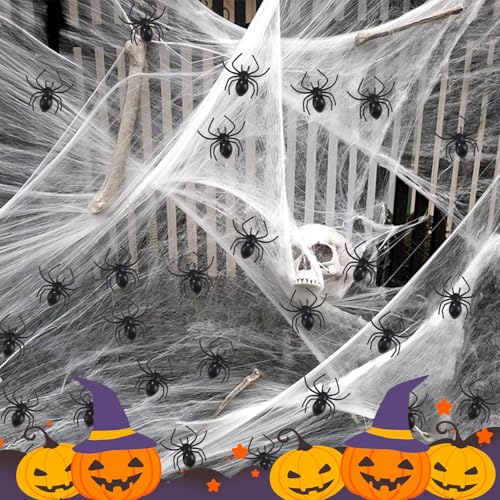 Halloween Spinnennetz Dekoration,Halloween Deko, mit 200g Spinnennetz und 30 Spinnen, für Halloween Dekorationen,Spukhaus,Horror Deko,Gruselszene,Partyzubehör von Azyvum