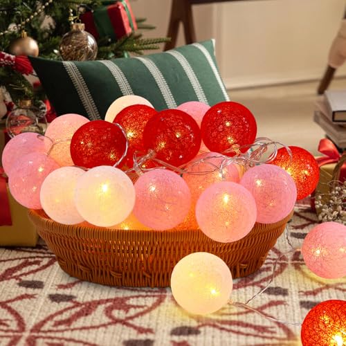 LED Lichterkette Baumwollkugeln mit USB Stecker, 6M 40 LED Cotton Ball Lichterketten Kugeln Nachtlicht für Weihnachten, Hochzeit, Party, Zimmer, Wohnheim, Innen Deko Party Deko-Pink von Azyvum