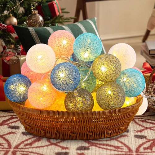 LED Lichterkette Baumwollkugeln mit USB Stecker, 6M 40 LED Cotton Ball Lichterketten Kugeln Nachtlicht für Weihnachten, Hochzeit, Party, Zimmer, Wohnheim, Innen Deko Party Deko-macaron von Azyvum