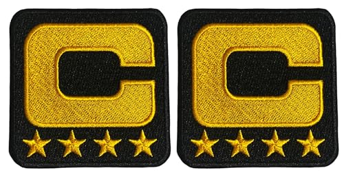 B-Sheep 2 Stück schwarz gold Captain C Patch 4 Sterne Jersey Fußball voll bestickte Aufnäher zum Aufbügeln zum Dekorieren von Bastelkleidung von B-Sheep