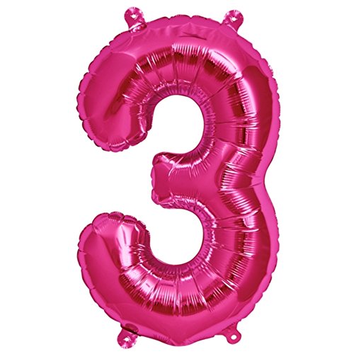 ballonfritz® Ballon Zahl 3 in Pink - XXL 40"/102cm - Folienballons für Luft oder Helium als Geburtstag, Jubiläum, Hochzeit oder Abschluss Geschenk, Party Dekoration oder Überraschung von ballonfritz