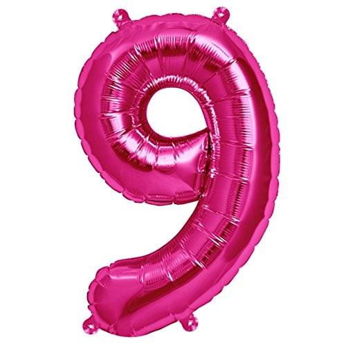 ballonfritz® Ballon Zahl 9 in Pink - XXL 40"/102cm - Folienballons für Luft oder Helium als Geburtstag, Jubiläum, Hochzeit oder Abschluss Geschenk, Party Dekoration oder Überraschung von ballonfritz