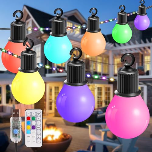 B-right LED Lichterkete außen, 12,5m Lichterkette RGB mit Fernbedienung,IP65 Wasserdicht, 20 G40 Glühbirnen 100 Led Lichterkette für innen Outdoor Weihnachten Halloween Balkon Kinderzimmer Garten Deko von B-right