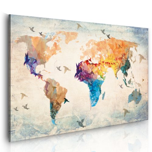 murando Akustikbild abstrakte Weltkarte Bilder Akustikschaum Hochleistungsschallabsorber Schallschutz Leinwand 1 tlg Wandbild Raumakustik Schalldämmung Landkarte Worldmap Origami von B&D XXL