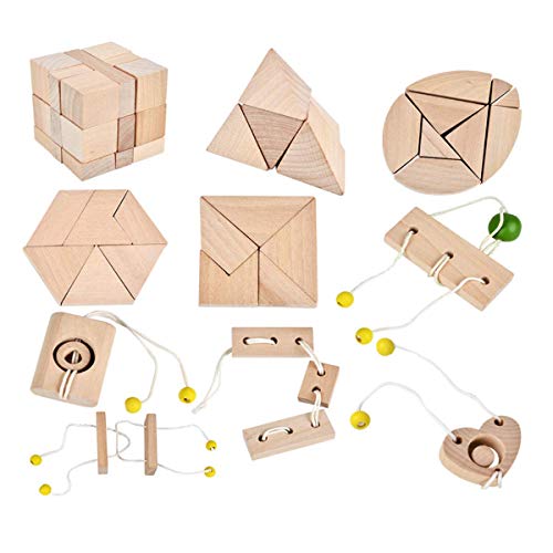 B&Julian ® 3D IQ Holzpuzzle10 Mini Knobelspiele Holz Puzzle Set Geduldspiel Rätselspiel Geschicklichkeitsspiel Holzpuzzle für Kinder Erwachsene Ideen Adventskalender von B&Julian