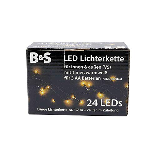 B & S Lichterkette 24 LED warmweiß Party LED Innen und Aussen Batteriebetrieben von B & S