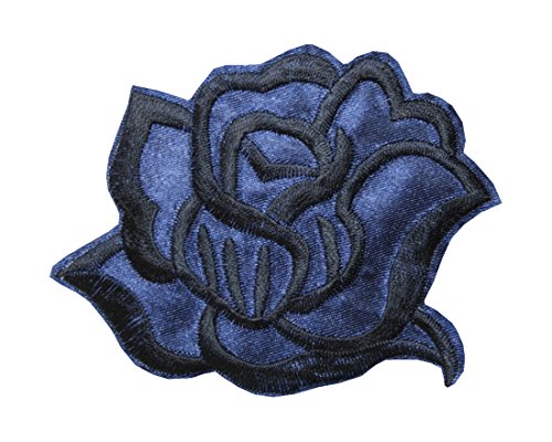 Aufnäher Bügelbild Aufbügler Rose blau schwarz 90x70mm (1007) von B2Q