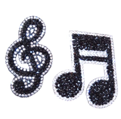 Schwarze Bügel Strass Applikationen Motive Musik Notenschlüssel Aufnäher Patch Glitzer Set Kleidung schwarz von B2SEE LTD