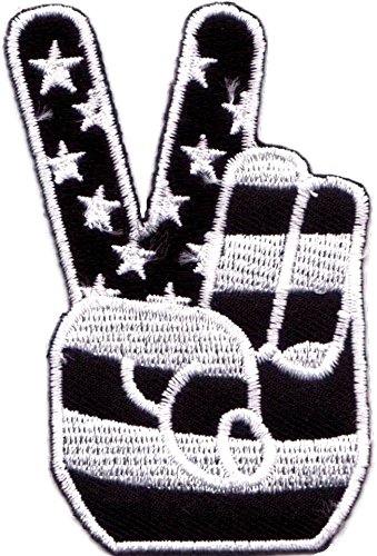 'Aufnäher Aufbügler Applikation USA Peace Fingers in Schwarz/Weiss Aufnäher Patches für Jacken Jeans Kleidung 8,5 cm von B2SEE