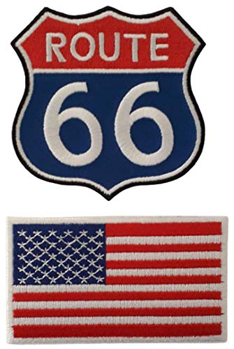 Aufnäher Patch Applikation USA Route 66 Set zum aufbügeln aufnähen von B2SEE