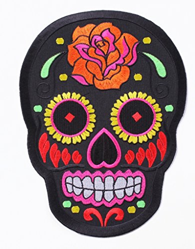 Aufnäher Aufbügler GROSS Mexican Skull Totankopf 26 x 18 cm schwarz multi Farben von B2SEE