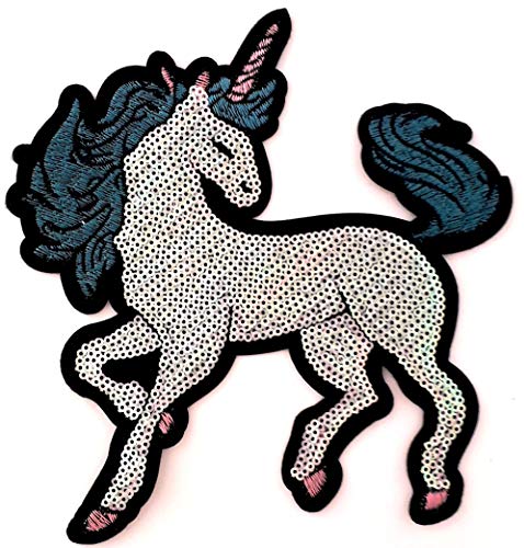 B2SEE Aufnäher Patch Applikation Glitzer Pailletten Einhorn 19 cm von B2SEE